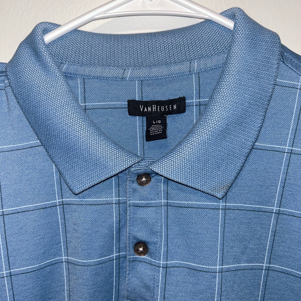 Van Heusen Men's Light Blue Grid Polo Size Large